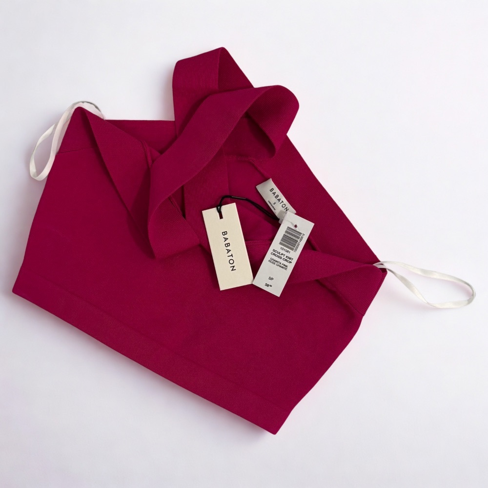 Aritzia Babaton Sculpture Knit Cross Crop Top | Granita Pink | NWT | Size S - Picture 5 of 6